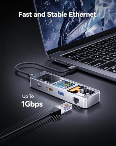DOCKCASE Explorer Edition Visual Smart USB C Hub (6-in-1) with HDMI 4K@60Hz, Gigabit Ethernet, USB-C & 2 USB-A Ports, 100W PD thumbnail 4