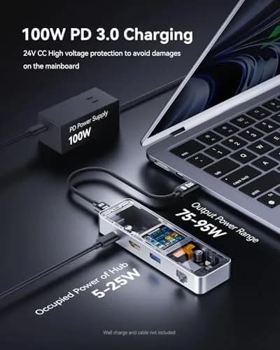 DOCKCASE Explorer Edition Visual Smart USB C Hub (6-in-1) with HDMI 4K@60Hz, Gigabit Ethernet, USB-C & 2 USB-A Ports, 100W PD thumbnail 5