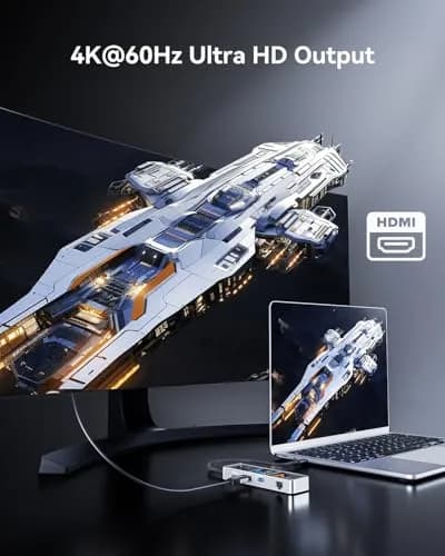 DOCKCASE Explorer Edition Visual Smart USB C Hub (6-in-1) with HDMI 4K@60Hz, Gigabit Ethernet, USB-C & 2 USB-A Ports, 100W PD thumbnail 3