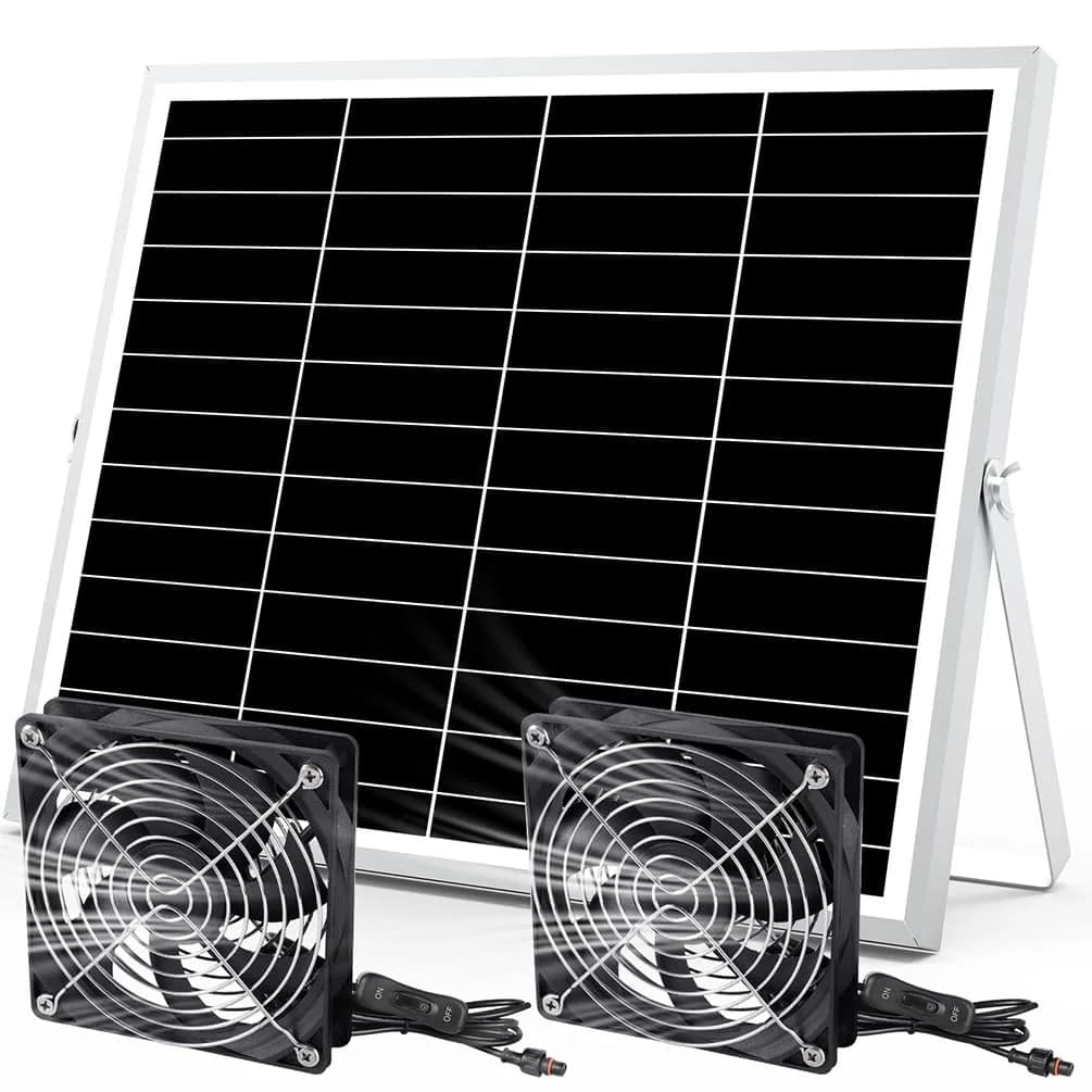 pqins Solar Powered Dual Exhaust Fan Kit 5 Inch (12.7cm) | IP67 Waterproof, 3200 RPM, 13ft Cable - main product image