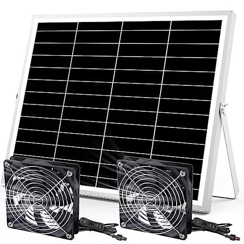pqins Solar Powered Dual Exhaust Fan Kit 5 Inch (12.7cm) | IP67 Waterproof, 3200 RPM, 13ft Cable thumbnail 1
