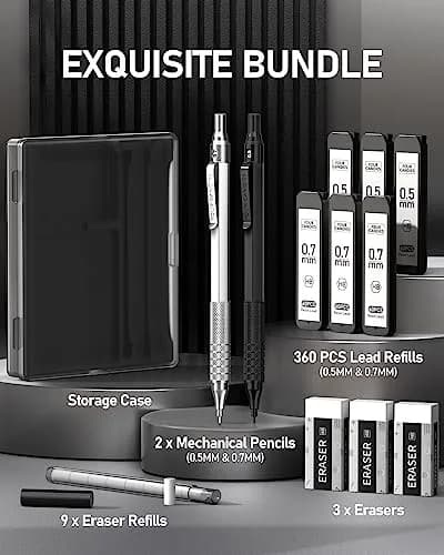 Four Candies Metal Mechanical Pencil Set 0.5mm & 0.7mm | Smooth Writing, Anti-Skid Grip, 360 Lead Refills thumbnail 7
