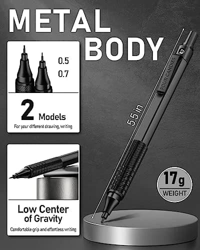Four Candies Metal Mechanical Pencil Set 0.5mm & 0.7mm | Smooth Writing, Anti-Skid Grip, 360 Lead Refills thumbnail 3