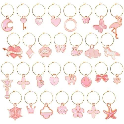 Macepason Pink Charm Glass Charms & Markers for Wine Glasses (30-Pack) | Differentiate Drinks at Parties thumbnail 1