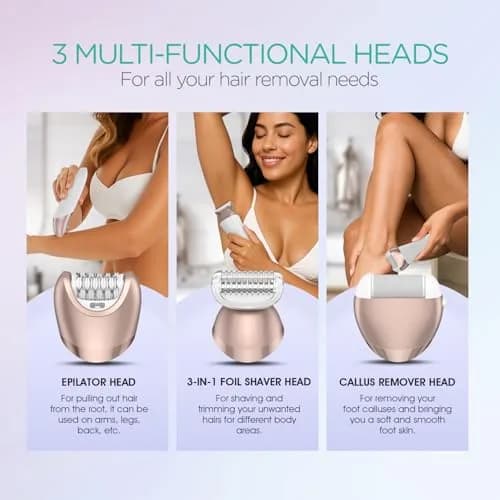 VOYOR BM300 Epilator for Women, 3-in-1 Hair Removal Kit with 30 Tweezers, Rechargeable & Cordless Epilator, Shaver & Callus Remover (Champagne Gold) thumbnail 6