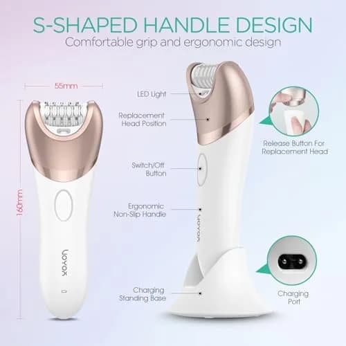 VOYOR BM300 Epilator for Women, 3-in-1 Hair Removal Kit with 30 Tweezers, Rechargeable & Cordless Epilator, Shaver & Callus Remover (Champagne Gold) thumbnail 7