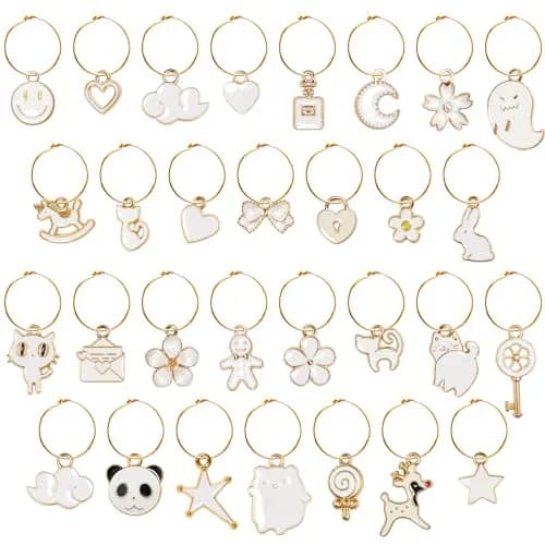 Macepason White Charm Glass Charms & Markers | 30-Piece Set for Wine Glasses thumbnail 1