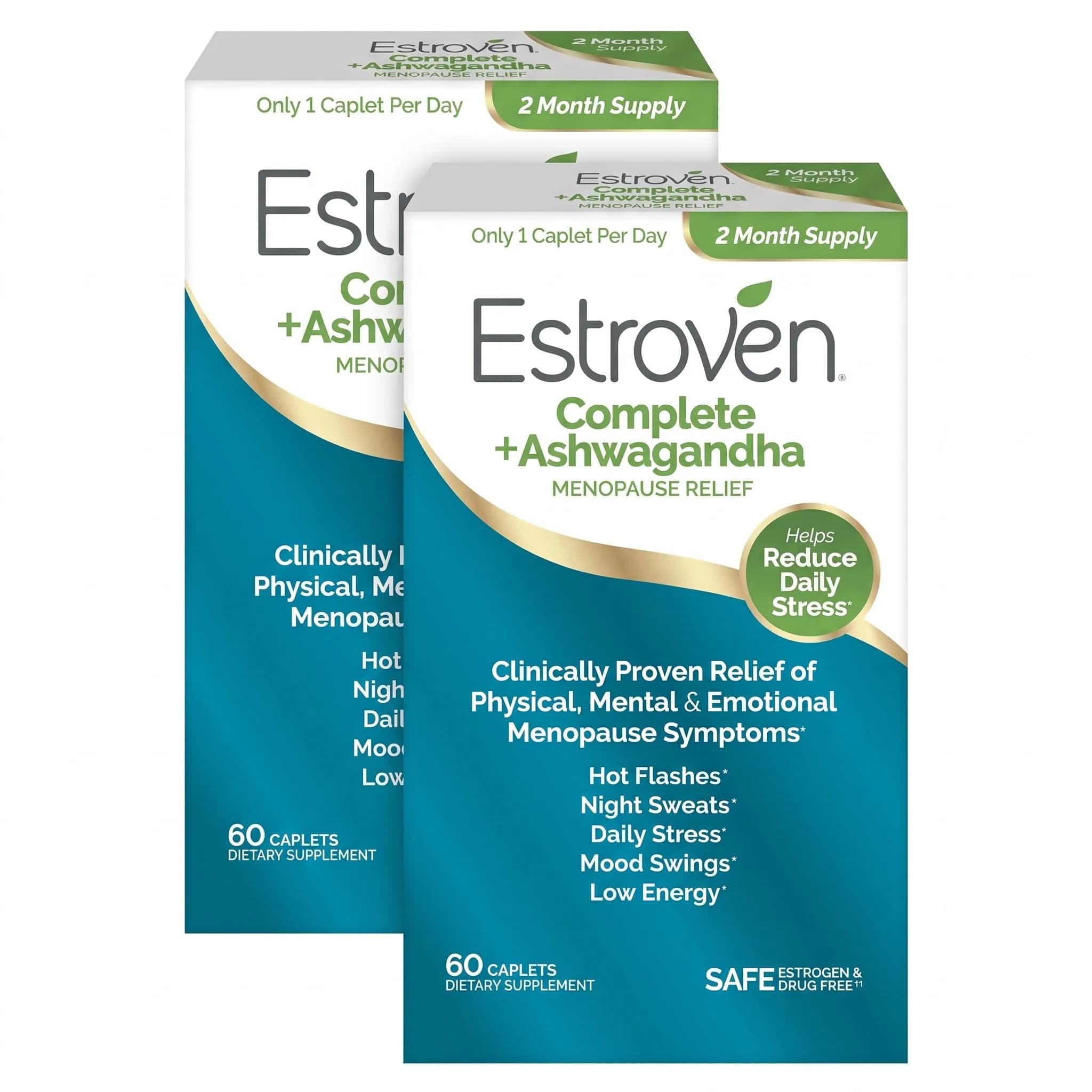 Estroven Complete + Ashwagandha Menopause Relief Caplets | Supports Hot Flashes & Night Sweats in Women - 4 Month Supply