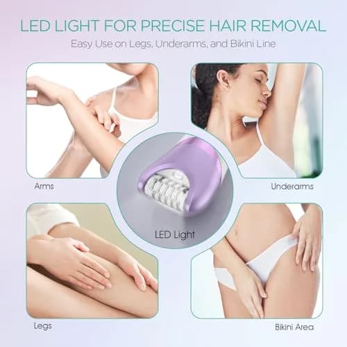 VOYOR BM300 Epilator for Women, Cordless Rechargeable Wet & Dry Hair Removal Device with 30 Tweezers & 3 Heads (Purple) thumbnail 4