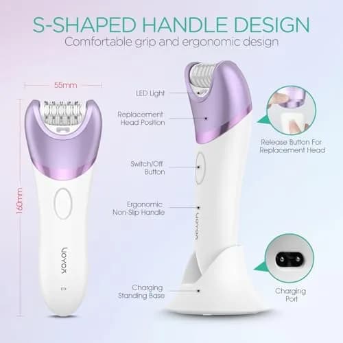 VOYOR BM300 Epilator for Women, Cordless Rechargeable Wet & Dry Hair Removal Device with 30 Tweezers & 3 Heads (Purple) thumbnail 7