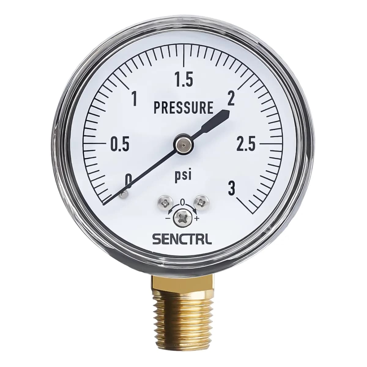 senctrl Pressure Gauge, 0-3 psi, Chrome Steel, 1/4" NPT Lower Mount | Low Pressure Test Tool