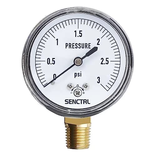 senctrl Pressure Gauge, 0-3 psi, Chrome Steel, 1/4" NPT Lower Mount | Low Pressure Test Tool thumbnail 1