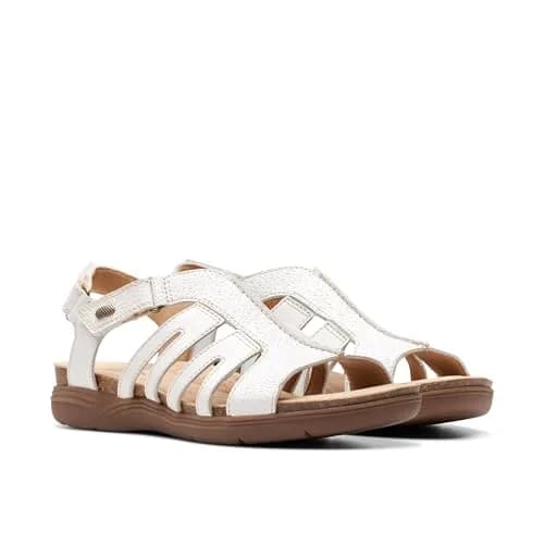 Clarks Women's April Belle Flat Sandal, White Leather, 8.5 Medium US | Casual Open Toe Flat thumbnail 1