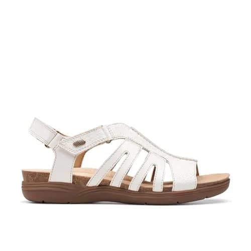Clarks Women's April Belle Flat Sandal, White Leather, 8.5 Medium US | Casual Open Toe Flat thumbnail 8