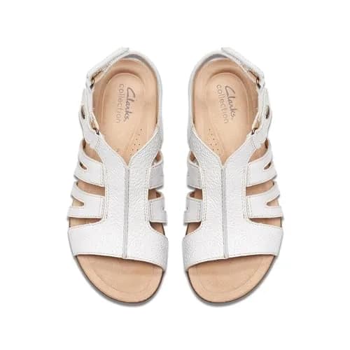 Clarks Women's April Belle Flat Sandal, White Leather, 8.5 Medium US | Casual Open Toe Flat thumbnail 2