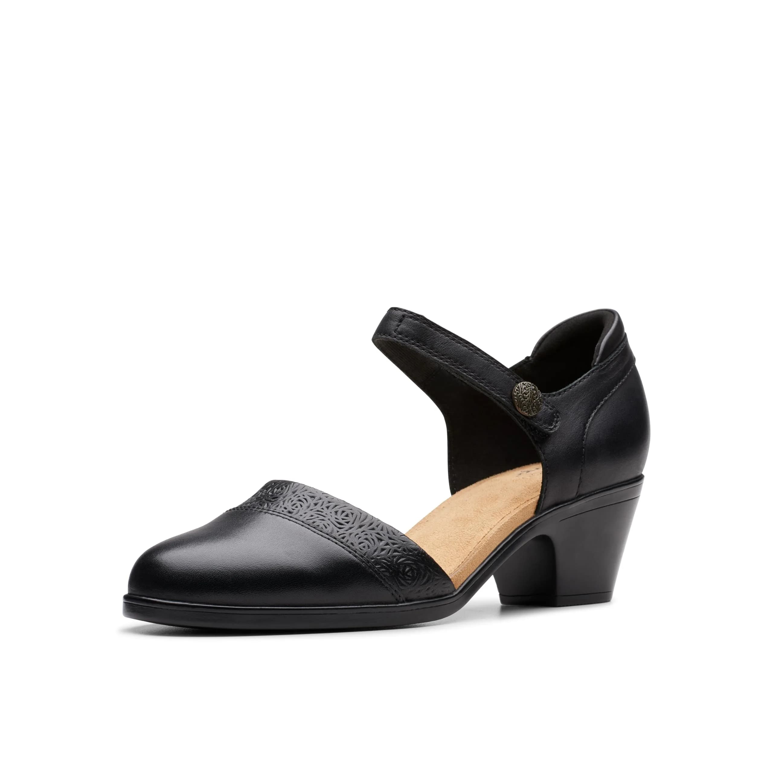Clarks Women's Emily 2 Ketra Leather Pump Shoe 7.5 Medium US | Classic Style with Ultra-Wearable Heel — Black Leather