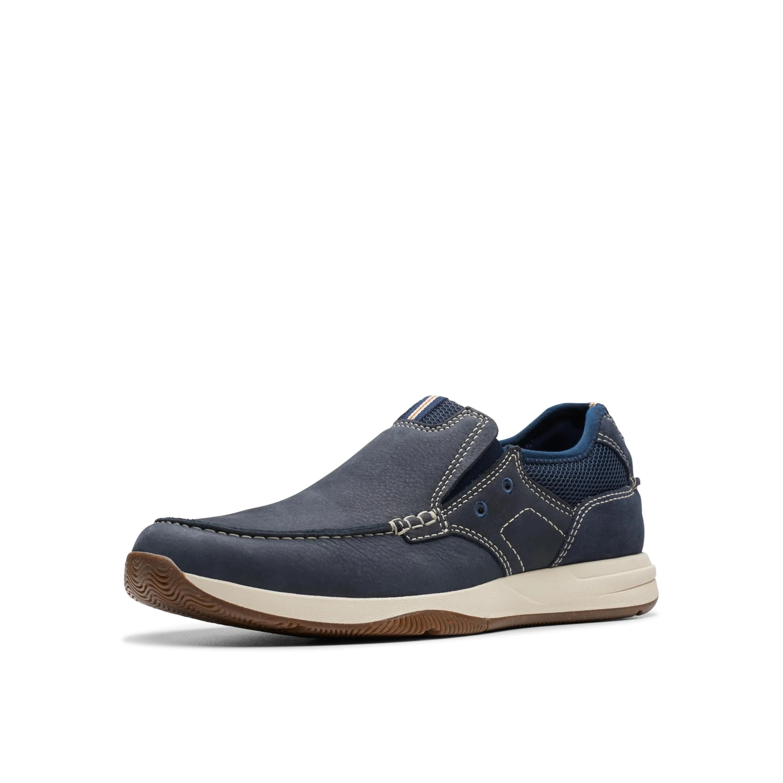Clarks Sailview Step Navy Nubuck Leather Shoes | Slip-On Casual Loafers for Men — Navy Nubuck