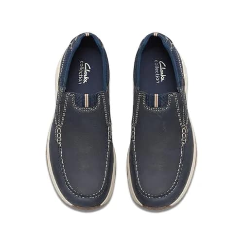 Clarks Sailview Step Navy Nubuck Leather Shoes | Slip-On Casual Loafers for Men thumbnail 7