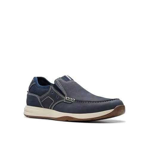 Clarks Sailview Step Navy Nubuck Leather Shoes | Slip-On Casual Loafers for Men thumbnail 8
