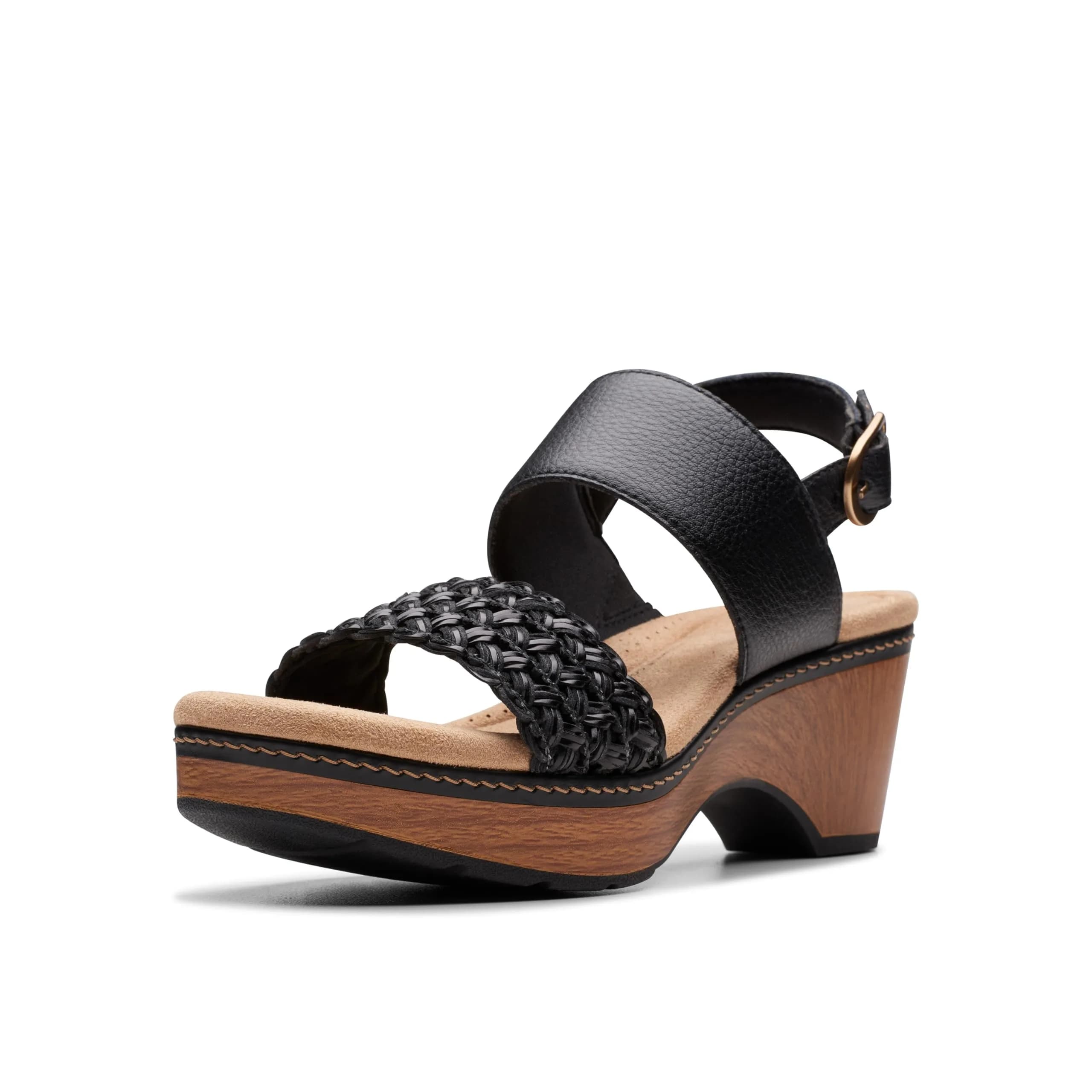 Clarks Seannah Step Wedge Sandal 7 Medium US | Trendy Comfort with Leather & Foam — Black Leather
