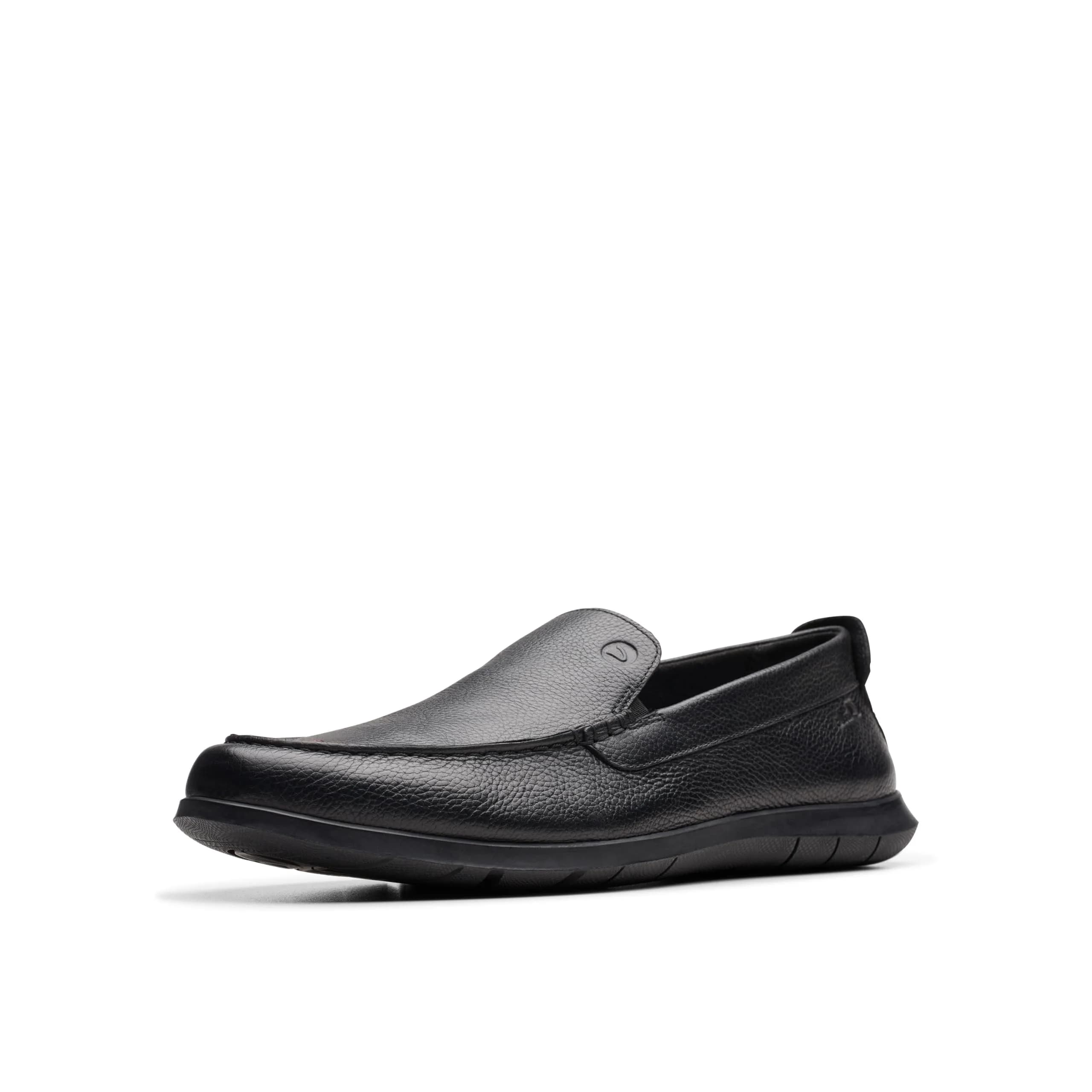 Clarks Collection Men's Flexway Step Moccasin, Black Leather, 11.5 Wide (29.2cm / 11.5 US Wide) — Black Leather