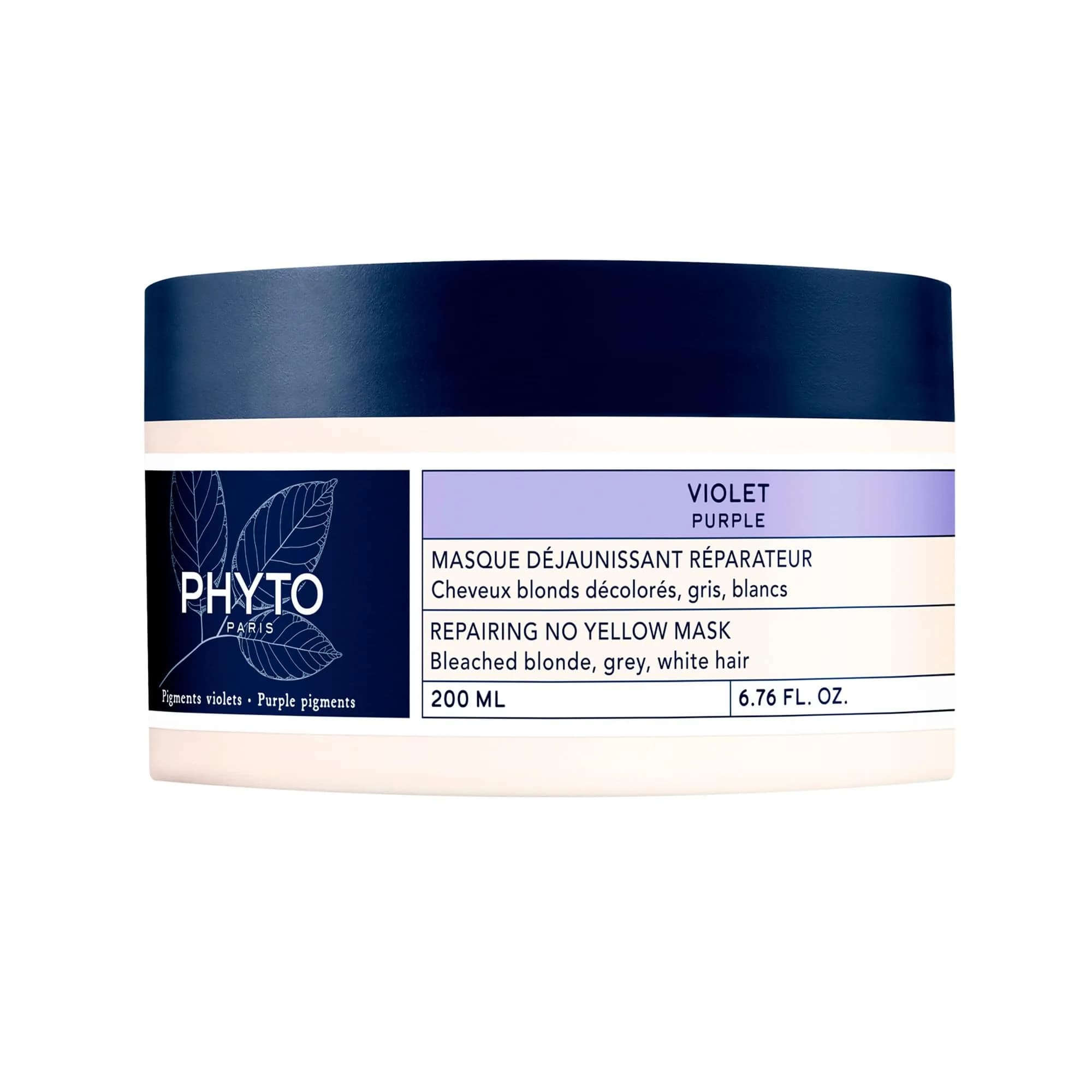 PHYTO Purple Repairing Hair Mask for Gray, White & Bleached Blonde Hair | Deep Hydration & Brass-Neutralizing | Sulfate-Free | Made in France | 6.76 fl oz — Purple