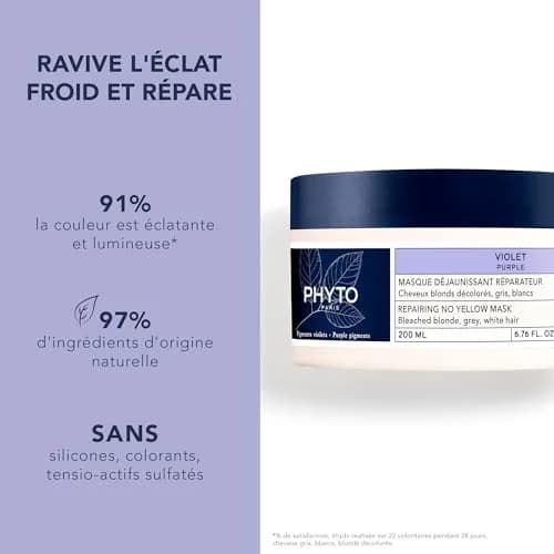 PHYTO Purple Repairing Hair Mask for Gray, White & Bleached Blonde Hair | Deep Hydration & Brass-Neutralizing | Sulfate-Free | Made in France | 6.76 fl oz thumbnail 2
