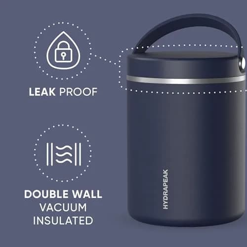 Hydrapeak 32oz (946ml) Stainless Steel Vacuum Insulated Food Jar | Navy, Leak-Proof Soup Container for Adults thumbnail 4