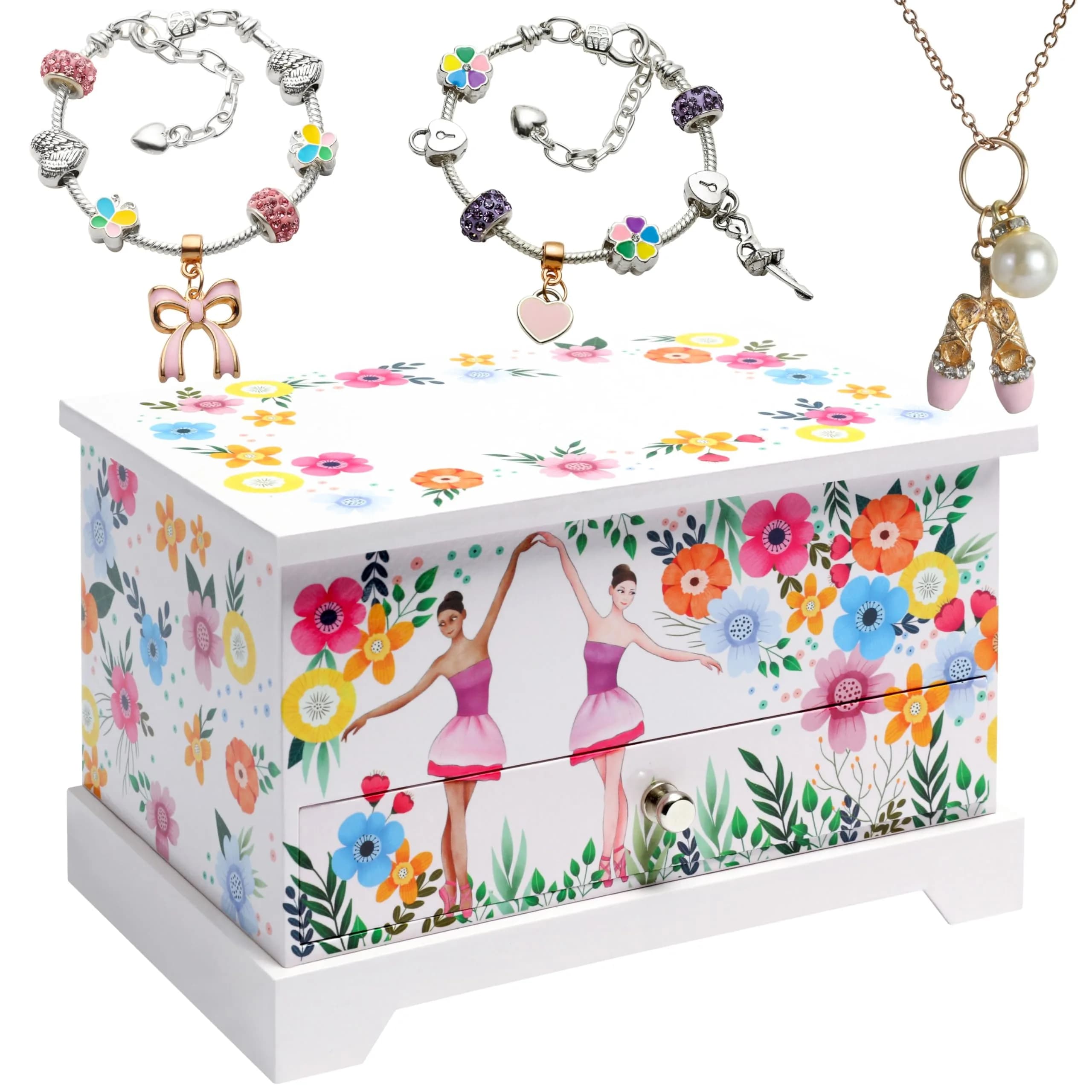 ABI + OLIE Ballerina Musical Jewelry Box for Girls, 19cm (7.3in) | Includes Charm Bracelet & Necklace Set