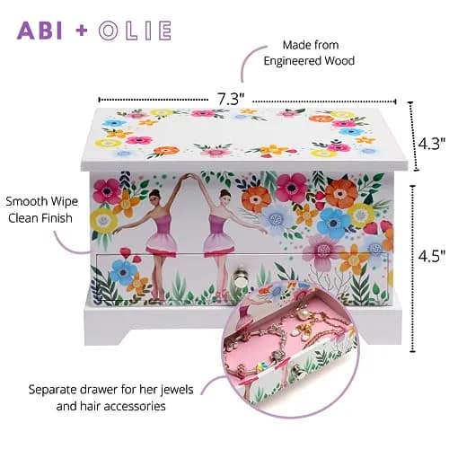 ABI + OLIE Ballerina Musical Jewelry Box for Girls, 19cm (7.3in) | Includes Charm Bracelet & Necklace Set thumbnail 4
