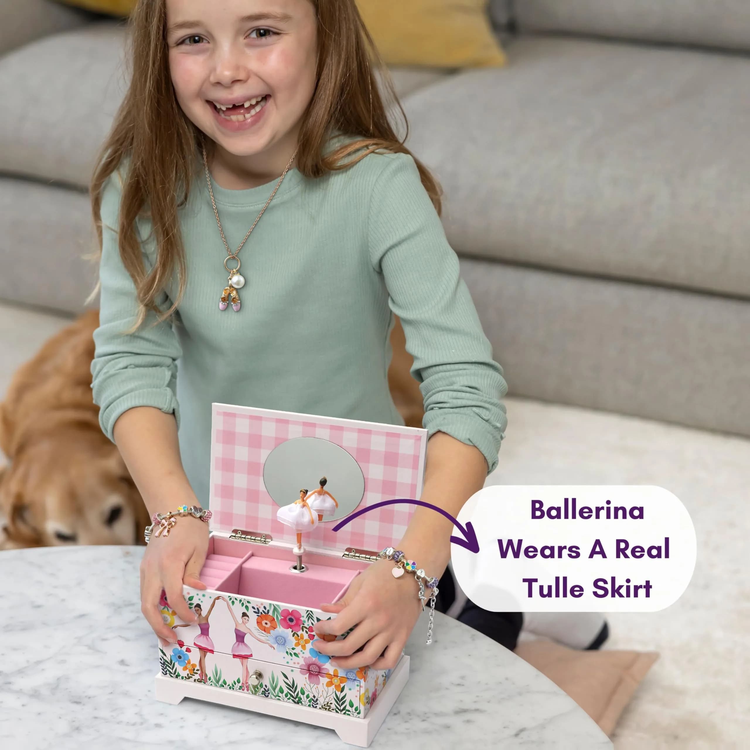 ABI + OLIE Ballerina Musical Jewelry Box for Girls, 19cm (7.3in) | Includes Charm Bracelet & Necklace Set - view 5