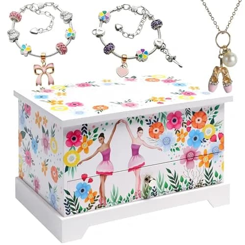 ABI + OLIE Ballerina Musical Jewelry Box for Girls, 19cm (7.3in) | Includes Charm Bracelet & Necklace Set thumbnail 1