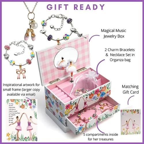 ABI + OLIE Ballerina Musical Jewelry Box for Girls, 19cm (7.3in) | Includes Charm Bracelet & Necklace Set thumbnail 3