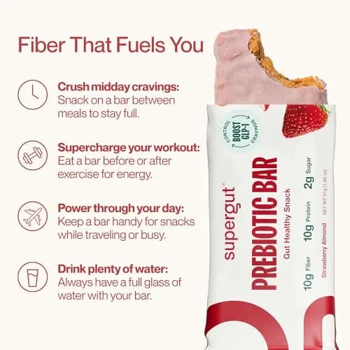 Supergut GLP-1 Boosting Prebiotic Bars, Strawberry Almond | Gut Health & Energy (70-120 chars) thumbnail 7