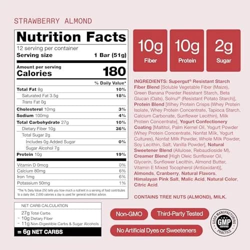 Supergut GLP-1 Boosting Prebiotic Bars, Strawberry Almond | Gut Health & Energy (70-120 chars) thumbnail 8