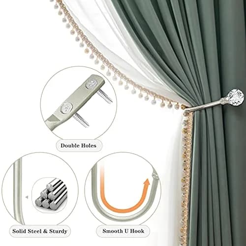 KOLAKO Crystal Curtain Holdbacks, 6 Pack Silver Metal Drapery Tiebacks with Clear Crystal Ball | U-Shaped Wall Mounted Hooks for Drapes thumbnail 4