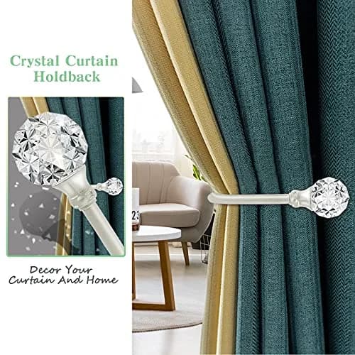 KOLAKO Crystal Curtain Holdbacks, 6 Pack Silver Metal Drapery Tiebacks with Clear Crystal Ball | U-Shaped Wall Mounted Hooks for Drapes thumbnail 6