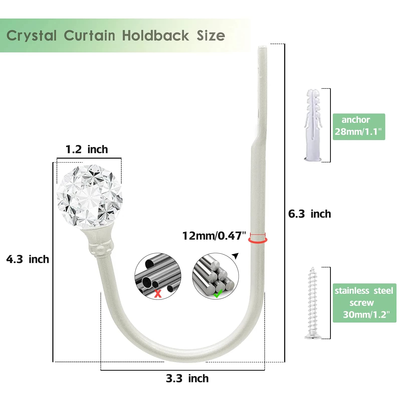 KOLAKO Silver Crystal Ball Curtain Holdbacks, U Shaped Wall Mounted Drapery Hooks - 6 Pack - view 2