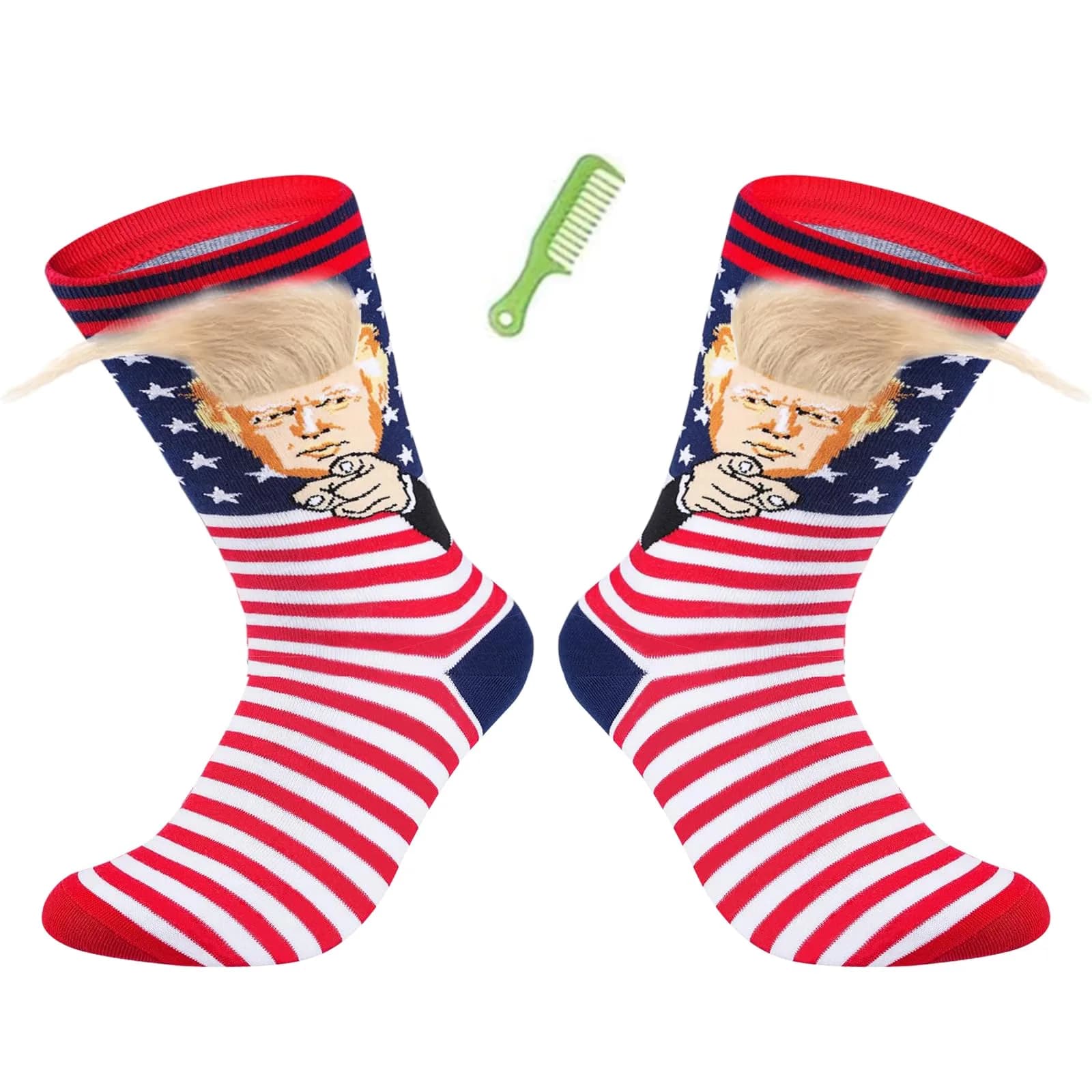 T Legend President Donald Hair MAGA Socks for Men & Women | Novelty Christmas & Gag Gifts (7-14 US Size) — Donald Hair Finger