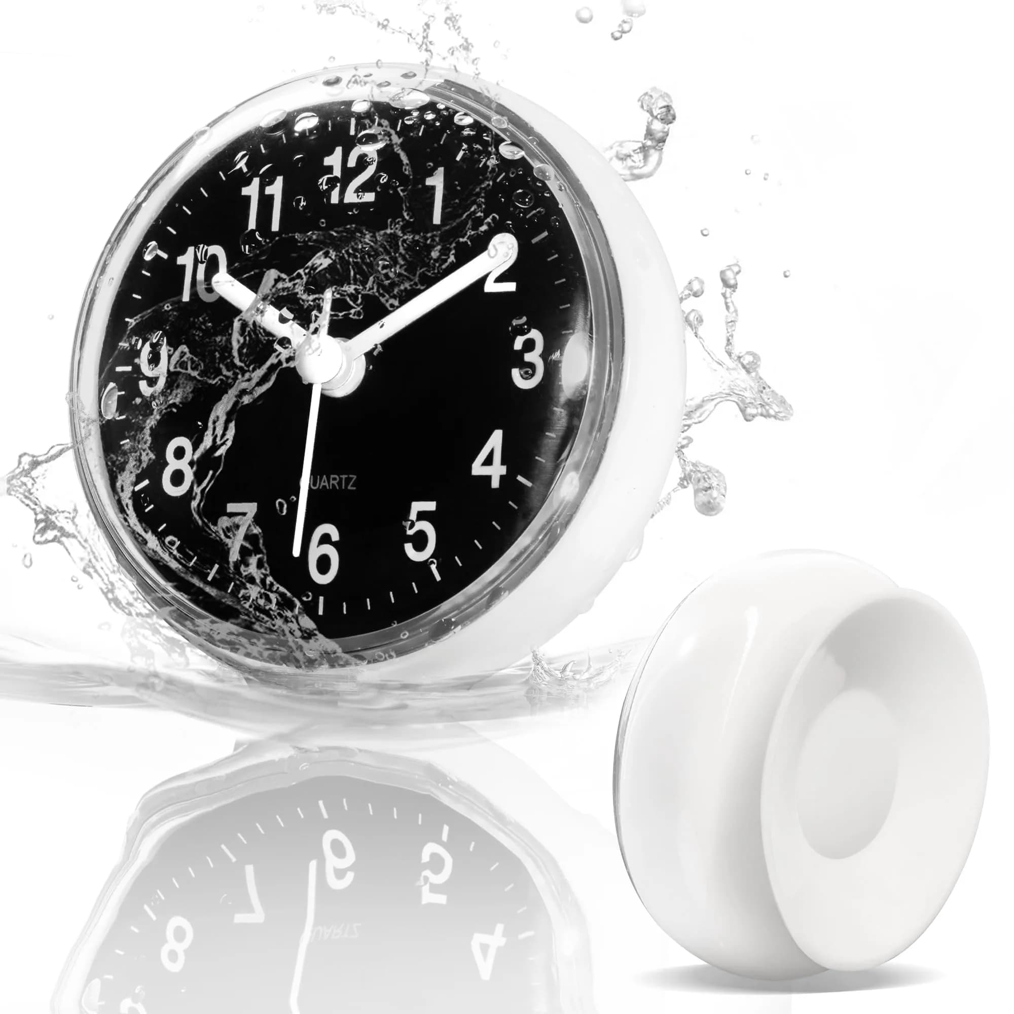 Betus Waterproof Bathroom Shower Clock with Large Suction Cup - Silent, Water Proof, Battery Operated Wall Clock for Toilet, Kitchen, Bedroom (Black) | Easy Setup Analog Clock — Black