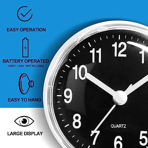 Betus Waterproof Bathroom Shower Clock with Large Suction Cup - Silent, Water Proof, Battery Operated Wall Clock for Toilet, Kitchen, Bedroom (Black) | Easy Setup Analog Clock thumbnail 4