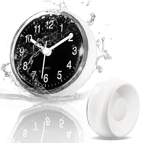 Betus Waterproof Bathroom Shower Clock with Large Suction Cup - Silent, Water Proof, Battery Operated Wall Clock for Toilet, Kitchen, Bedroom (Black) | Easy Setup Analog Clock thumbnail 1
