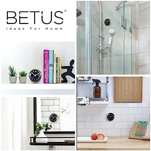 Betus Waterproof Bathroom Shower Clock with Large Suction Cup - Silent, Water Proof, Battery Operated Wall Clock for Toilet, Kitchen, Bedroom (Black) | Easy Setup Analog Clock thumbnail 2