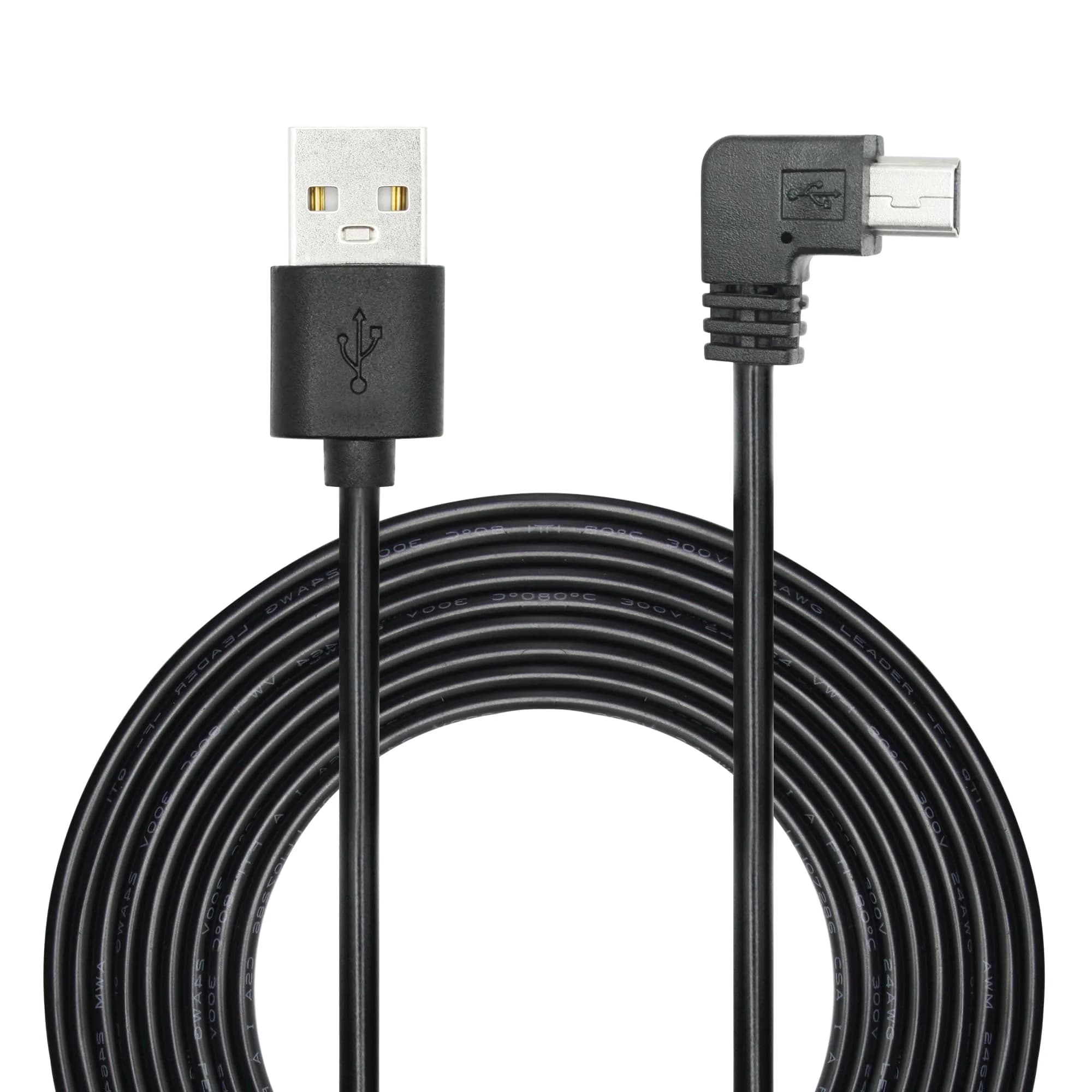 Maixbomr 90 Degree Mini USB Power Cord 3.5m (11.5ft) | Left Angle Charging Cable for Dash Cams & Devices — Mini USB Left Angle 3.5M