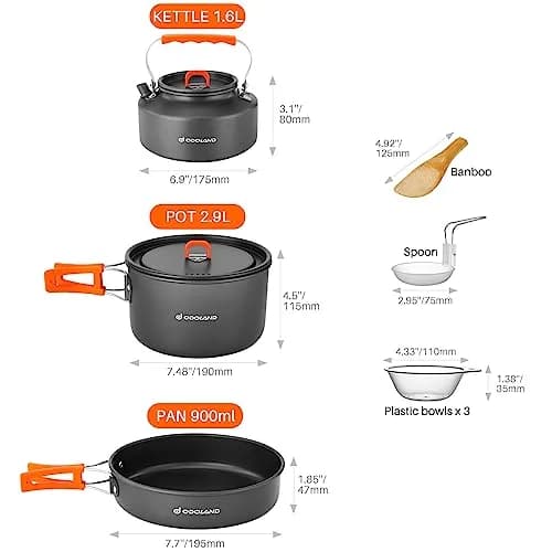 Odoland Camping Cookware Set 10pcs | Lightweight Aluminum Pots & Pans for Outdoor Cooking thumbnail 4