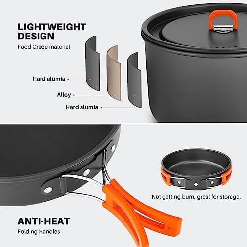 Odoland Camping Cookware Set 10pcs | Lightweight Aluminum Pots & Pans for Outdoor Cooking thumbnail 5