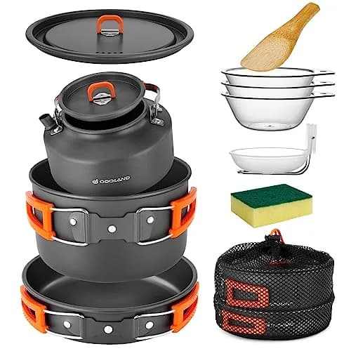 Odoland Camping Cookware Set 10pcs | Lightweight Aluminum Pots & Pans for Outdoor Cooking thumbnail 7