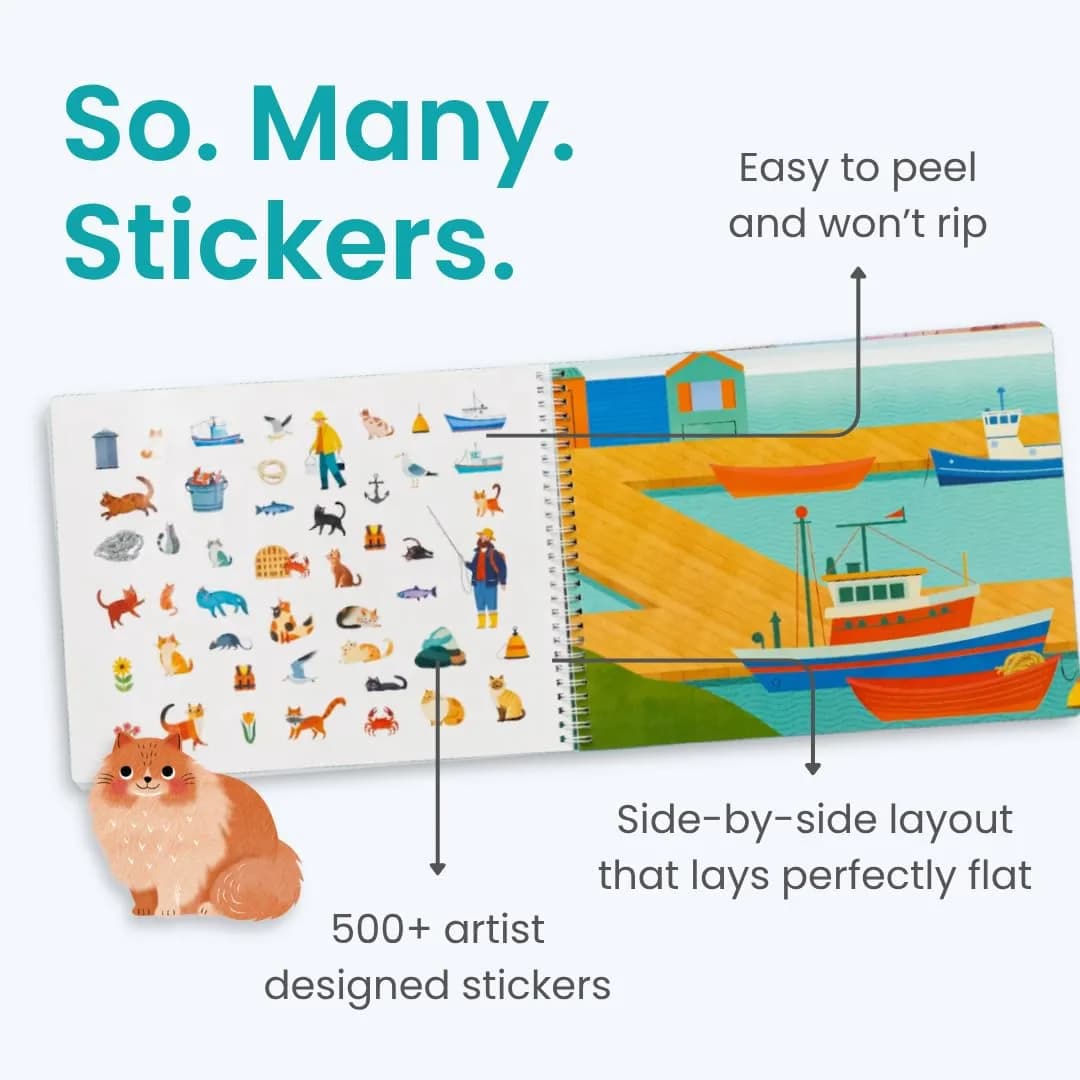 CUPKIN Hello Cats Sticker Book for Girls | Toddler Airplane Activity Coloring + Sticker Book - view 3