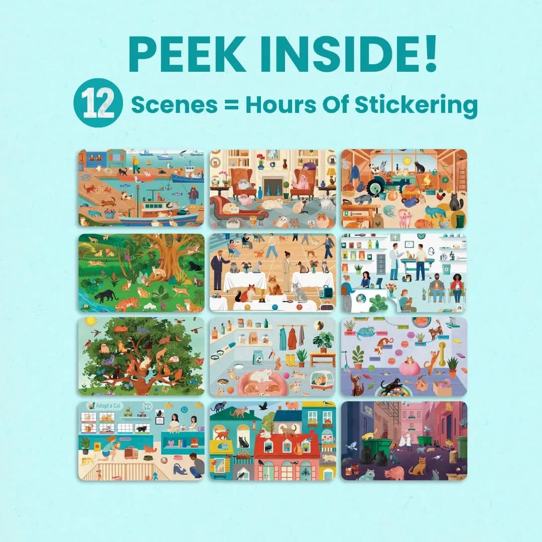 CUPKIN Hello Cats Sticker Book for Girls | Toddler Airplane Activity Coloring + Sticker Book - view 6
