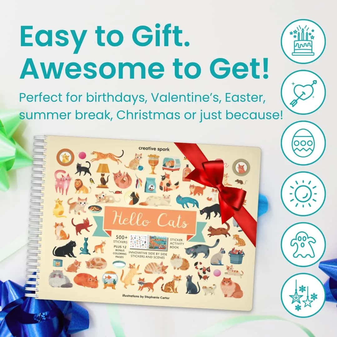 CUPKIN Hello Cats Sticker Book for Girls | Toddler Airplane Activity Coloring + Sticker Book - view 8